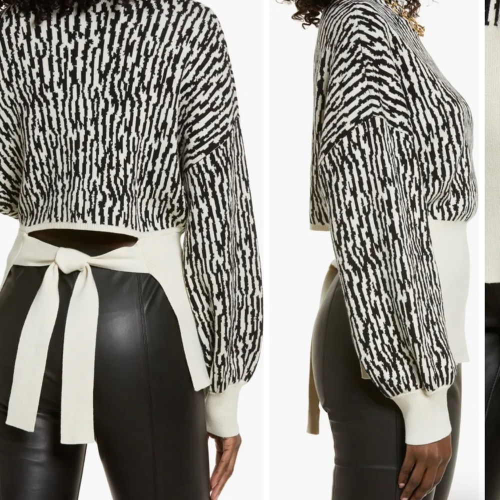 NWT Nordstrom Open Edit 100% Cotton Sweater Open Tie Back Zebra Print Sz XS